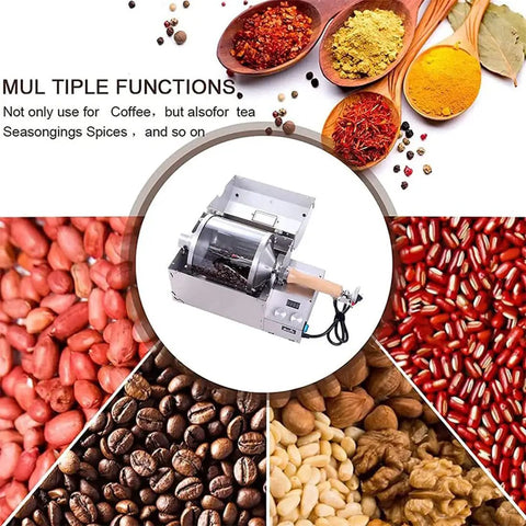 Fully Automatic Coffee Roaster With Heavy Stainless Steel Drum, Electric Bean Roasting Machine in a variety of beans and spices.