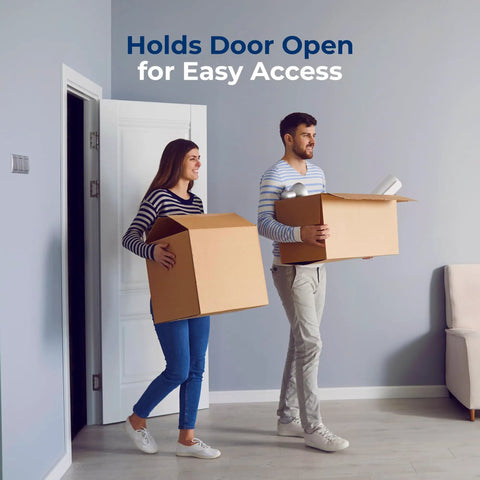 Heavy Duty Carbon Steel Door Stopper Features Hydraulic Soft Close For Smooth Operator Swing Tough As Nails Wall Guard For Hallways And Offices No Drama Bolt Down Setup Hangs Steady Through Thick And Thin Matte Black holding door open in modern room.