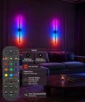 Battery Operated Wall Sconce Set of 2, 3000K & 9RGB Wireless Wall Light with remote control in a modern living room.