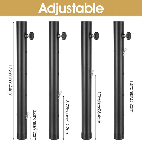Hella Sturdy 4 Pack Table Leg Extender Adjustable Steel Desk Risers height options 3.6 to 17.3 inches with adjustable features