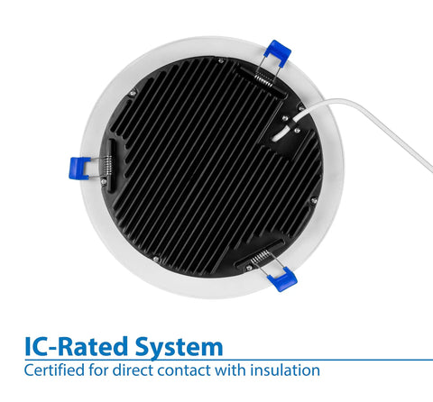 Back view of 8 Inch DLE Recessed Lighting Kit in Aged Copper, LED Downlight Module With Off-Board Driver, showing IC-rated feature