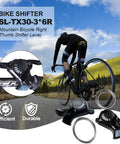 Cyclist on road bike with 3x6 Thumb Gear Shifters TX30 Shift Levers Set For Mountain And Road Bikes Right Trigger 6 Speed Shifter