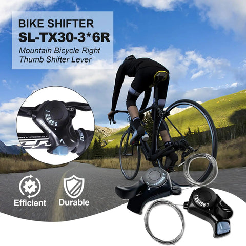 Cyclist on road bike with 3x6 Thumb Gear Shifters TX30 Shift Levers Set For Mountain And Road Bikes Right Trigger 6 Speed Shifter