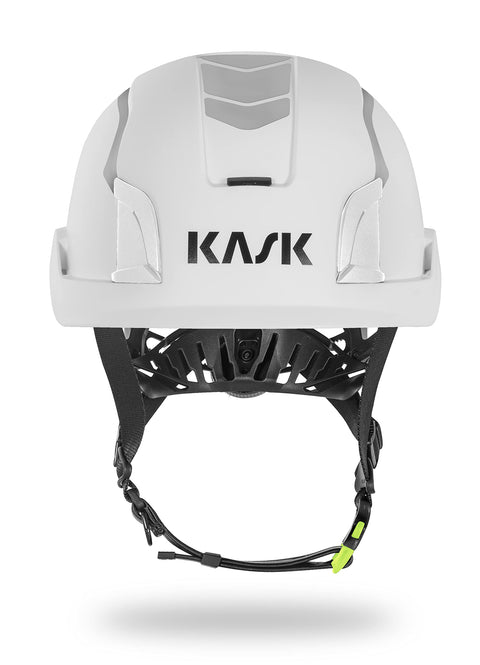 Front view of Hi Viz Safety Helmet Zenith X ANSI Compliant White With Adaptive Fit System DRY Plus Moisture Wicking Fabric Helmet
