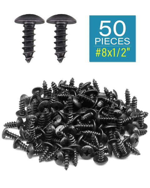 Heavy Duty Number 8 By One Half Inch Truss Head Phillips Wood Screws With Slick Black Oxide Coating, 50 pieces piled.