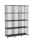 Heavy Duty 12 Cube Storage Organizer Metal Wire Shelf For Closet And Office, black stacked wire shelf with 12 compartments.
