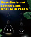 Universal Reptile Habitat Lighting Dome Clips Two Pack displayed with heat-resistant spring clips and anti-slip teeth