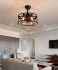 Caged Ceiling Fan With Lights Remote Control Farmhouse Low Profile Pendant Fandelier in modern living room ceiling view