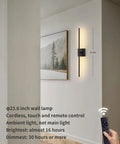 Slick Black Cordless Wall Sconces Set Of Two Wireless Led Accent Lamps With Smooth Stepless Dimming And Handy Remote installed on wall