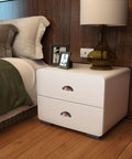 Bedroom nightstand with Rustic Copper Half Moon Cabinet Pulls 12 Pack Small Metal Kitchen Cabinet Handles installed on drawer fronts