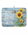 MustHave Kitchen Dish Drying Mat 18x24 with sunflowers and bees on blue wood grain, text 'Home Sweet Home'