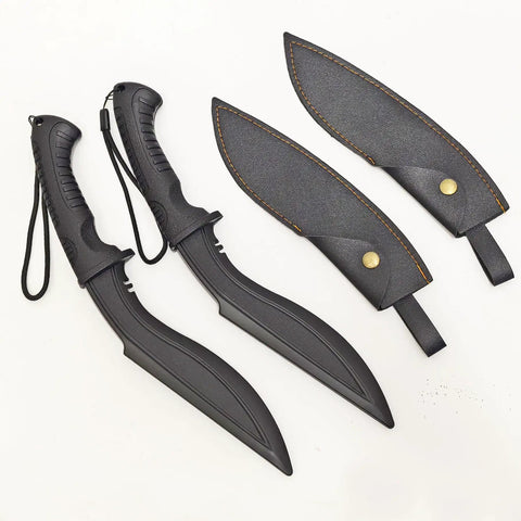 Plastic Practice Knife Set 12 Inch Polypropylene Nepalese Style Tanto Training Blades With PU Sheath Two Pack For Props And Martial Arts
