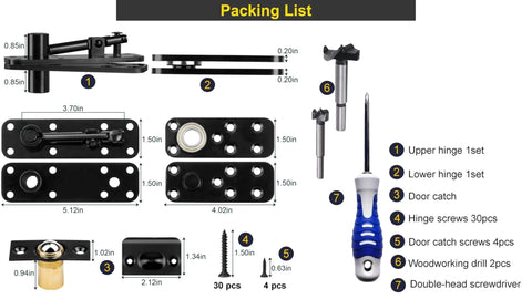 Heavy Duty Hidden Door Hinges Thickened Solid Steel Pivot Hinge With 360 Degree Rotation packing components and tools