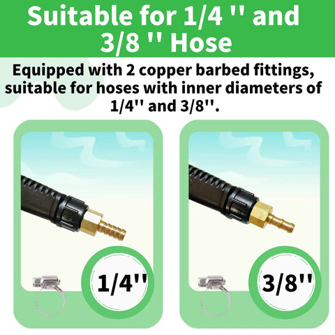 Universal Stainless Steel Sprayer Wand With Shut Off Valve 29 Inch Garden Watering And Car Wash Kit Includes One Quarter And Three Eighths Brass Fittings Hose Clamps And Teflon Tape, showing hose adapter options.