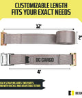 Heavy Duty 2x16 Cam Buckle Tie Down Straps Pack of 2 With Spring Fittings in grey, showing 12-inch and 4-inch sections.