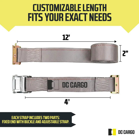 2 Inch By 16 Foot Heavy Duty Cam Buckle Tie Down Straps With E Track Fittings Pack Of 10 and measurements