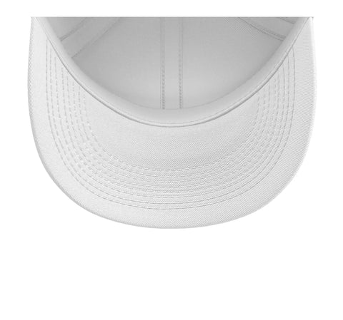 Top view of Cool White Adjustable Baseball Hat With Machinist CNC Tools Vise Gauge Square Print, showing structured visor and fabric.