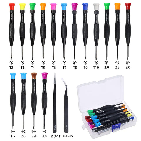 18 Piece Magnetic Screwdriver Set For Specs Phones And Watches With Flathead Phillips Pentalobe Torx Star Bits Tweezers