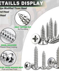 810 Piece Stainless Steel Wood Screws Kit For DIY Projects Self Tapping Screws In Sizes M3 M4 M5 M6 with various head types displayed