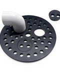Six Point Five Inch Drain Cover With Integrated Ports For PVC Elbows And Pipe, Floor Drain Strainer With Removable Round Disc