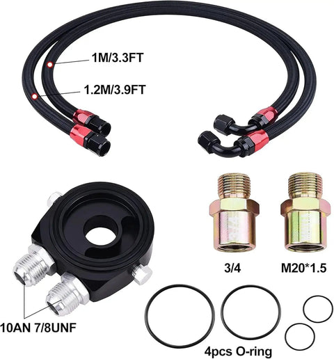 16 Row Oil Cooler Kit Universal Aluminum Black For Transmission And Engine Cooling 10AN Lines Fits Most Vehicles Includes 330mm Brackets And Easy Install with hoses, fittings, and adapter components