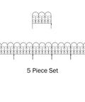 Metal Garden Fencing Set Of 5 Interlocking Panels For Flower Beds And Landscaping Decorative Scroll Edging With Lawn Stakes Seven Point Six Feet Of Border Durable Black Patio Ready Yard Border, shown assembled.
