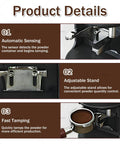 Electric Coffee Tamper 58mm Automatic Tamping Station With Touchscreen Controls And Rock Solid Build That Slashes Prep Time And Saves Wrists While Pulling Dead Even Espresso Shots For Hustling Home Baristas, showing automatic sensing and adjustable stand.