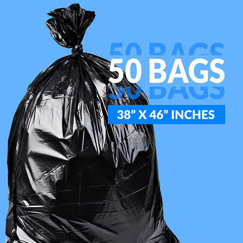40 To 45 Gallon Heavy Duty Trash Bags 50 Pack Black Garbage Bags For Serious Cleanup With Super Sizeable Strength Leak Resistant For Heavy Loads