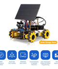 Smart Solar Robot Car Kit 4WD Remote Control For Arduino IDE With ESP32 Ultrasonic Infrared Sensors Mecanum Wheels Metal Gear Servos STEM Coding Project For Teens 12 Plus Kid Friendly Birthday Gift, solar robot car with panel