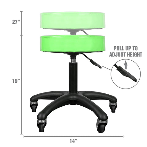Pneumatic Mechanics Stool With Wheels Adjustable Height From 20 To 26 Inches 250 Lb Capacity Vinyl Upholstered Seat diagram