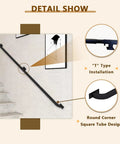 Modern Black Stair Railing Wall Mount Handrail Indoor Staircase Banister with T-type installation and round corner design.