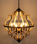 Geometric Orb 6-Light Farmhouse Chandelier With Stardust Finish And Rustic Oak Wood Open Orb Frame, warm glow lighting
