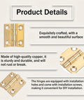 4 Pack 1 Inch Brass Butt Hinges For Wooden Boxes with product details and features displayed in gold tone, rust resistant.