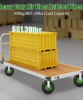 Heavy Duty 10 Inch Pneumatic Caster Wheels With Killer Knobby Tread, Four Piece Kit Including Two Swivel And Two Rigid Casters, Massive 661 Pound Weight Rating For Utility Carts And Tool Chests, Moves Like Butter on yellow container cart.