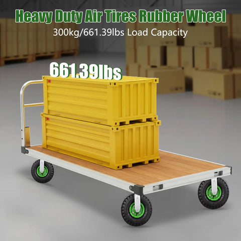 Heavy Duty 10 Inch Pneumatic Caster Wheels With Killer Knobby Tread, Four Piece Kit Including Two Swivel And Two Rigid Casters, Massive 661 Pound Weight Rating For Utility Carts And Tool Chests, Moves Like Butter on yellow container cart.