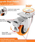 Heavy Duty 3 Inch Caster Wheels Set Of 4 With Dual Pedal Locks showing swivel plate and toe lock mechanism