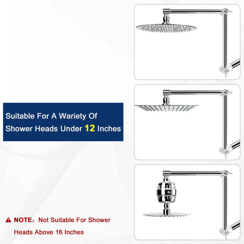 Adjustable Shower Arm Extension 16 Inch Chrome For Ultimate Shower Upgrade With Universal Connection Fits Any Shower Head