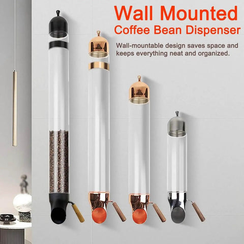 Ditch The Countertop Clutter And Keep Your Brew Game Strong With This Wall Mounted Coffee Bean Dispenser Featuring Adjustable Portion Control And Durable Borosilicate Glass Tube In Sleek Black.