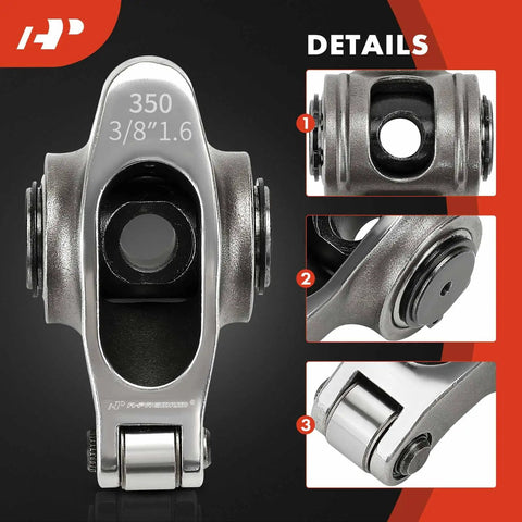 16 Piece Stainless Steel Engine Roller Rocker Arms Kit With 1.6 Ratio And 3 Eight Inch Studs Full Roller Valves