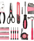 Pink Tool Set For Women With 50-Piece All-In-One Hand Tool Kit With Storage Toolbox Claw Hammer And CR-V Steel Durability tools displayed
