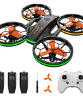 RC Drone With Auto Hover And Headless Mode For Easy Night Flights LED Lights Full Prop Guard 3D Flips Includes 3 Batteries