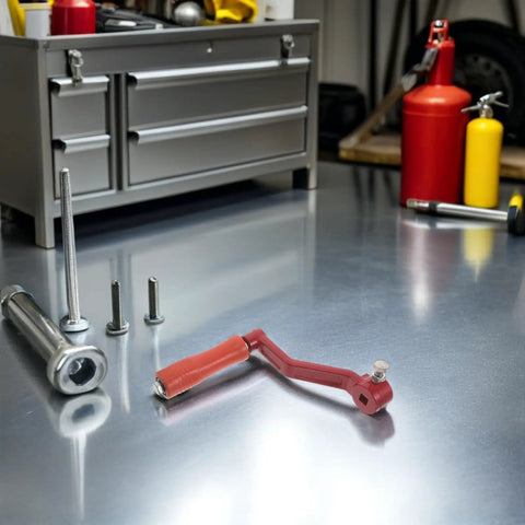 Hand Crank Honey Extractor Handle In Stainless Steel For Beekeeping near toolbox and bolts