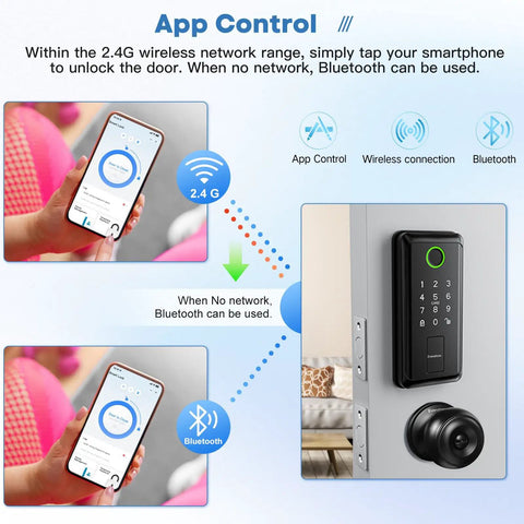 Keyless Entry Smart Door Lock With Handle Fingerprint Recognition Wifi Bluetooth Access Electronic Digital Deadbolt Auto Lock Alexa Compatible Easy Peasy Setup Top Shelf Craftsmanship For Modern Homes