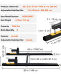 Diagram showing Heavy Duty Clamp On Pallet Forks 2000 Lb Capacity 60 Inch Total Length with detailed measurements and stabilizer bar.