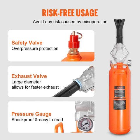 All Purpose Tire Seater And Inflator Tool 8 L Portable Air Blaster with safety valve, exhaust valve, pressure gauge
