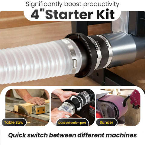 Close-up of 4 Inch Magnetic Dust Collection Fittings With Beefy Eight High Strength Magnets One To Many Magnetic Starter Kit installed on machine.