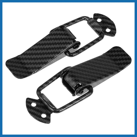 Universal Car Bumper Security Hook Locks Quick Release Clips in carbon fiber pattern, size 105x33mm, two pack.