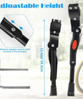 Adjustable Bicycle Kickstand With Built In Bike Bell For 22, 24, 26 Inch Kids Bikes And MTB Road And Mountain Rides, size and tools