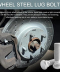 Five Piece Wheel Lug Bolts Kit, 49mm Long, M12x1.5 Steel Lug Bolts For Most Cars, showcased near car wheel hub
