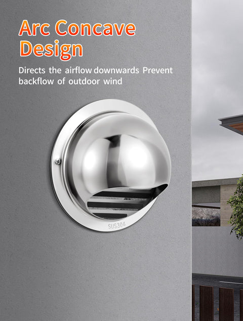 Side view of 4 Inch 304 Stainless Steel Wall Vent Hood With Louver And Mesh for HVAC And Dryers Industrial Use Heavy Duty